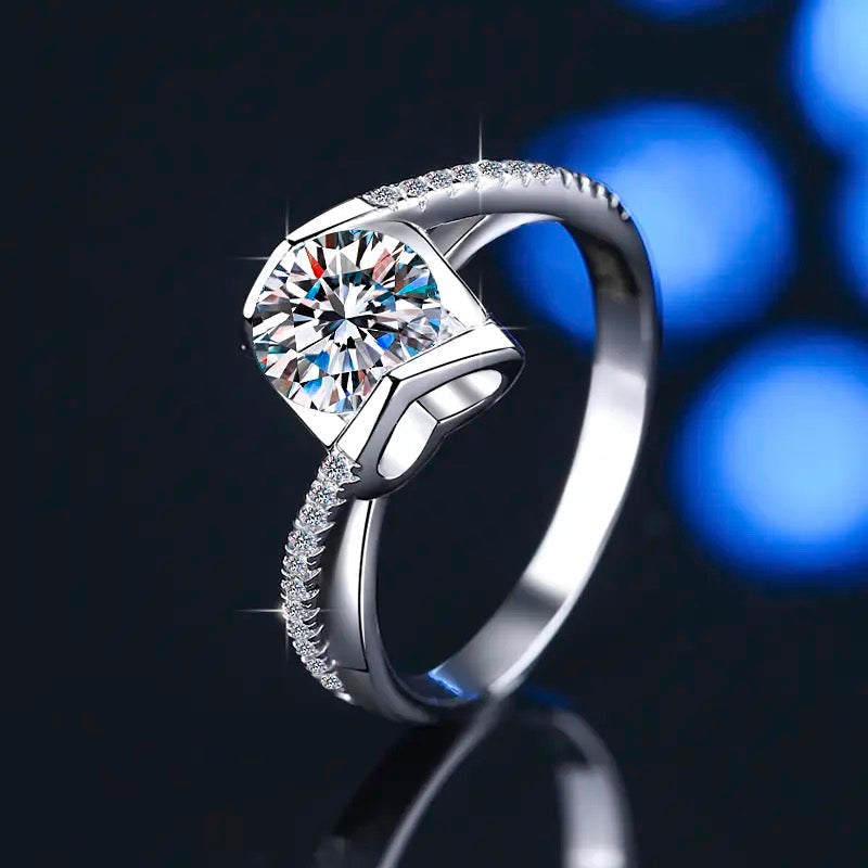 Anillo de plata esterlina 925 bañado en rodio, con diamantes de moissanita de 1 Quilates, VVS1, Color D , con certificado GRA.