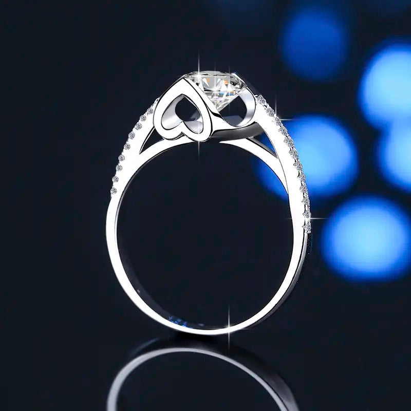 Anillo de plata esterlina 925 bañado en rodio, con diamantes de moissanita de 1 Quilates, VVS1, Color D , con certificado GRA.