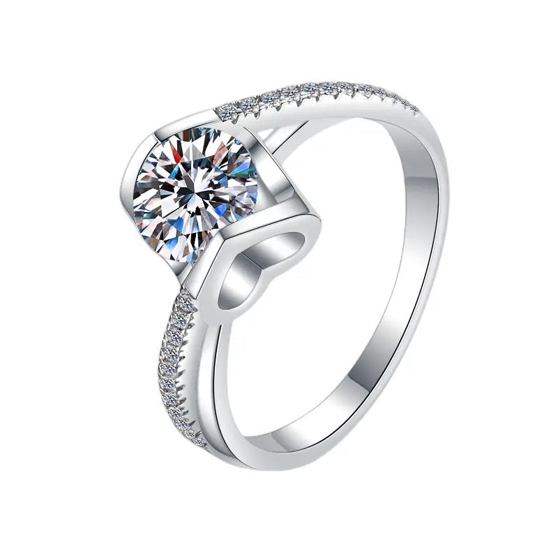 Anillo de plata esterlina 925 bañado en rodio, con diamantes de moissanita de 1 Quilates, VVS1, Color D , con certificado GRA.