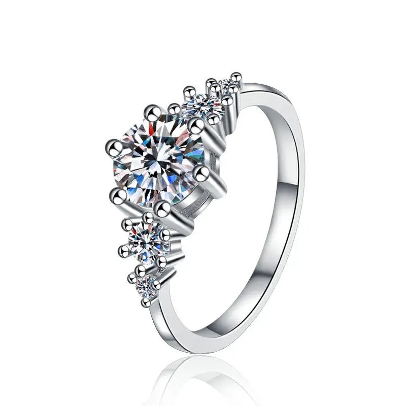 Anillo de Plata Esterlina 925 Bañado en Rodio con Moissanita de 1 Quilate, VVS1, Color D, Certificado GRA