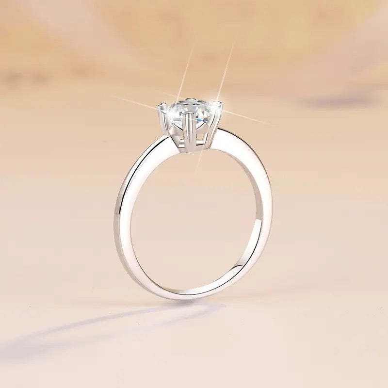 Anillo de Plata Esterlina 925 Bañado en Rodio con Moissanita de 1 Quilate, VVS1, Color D, Certificado GRA