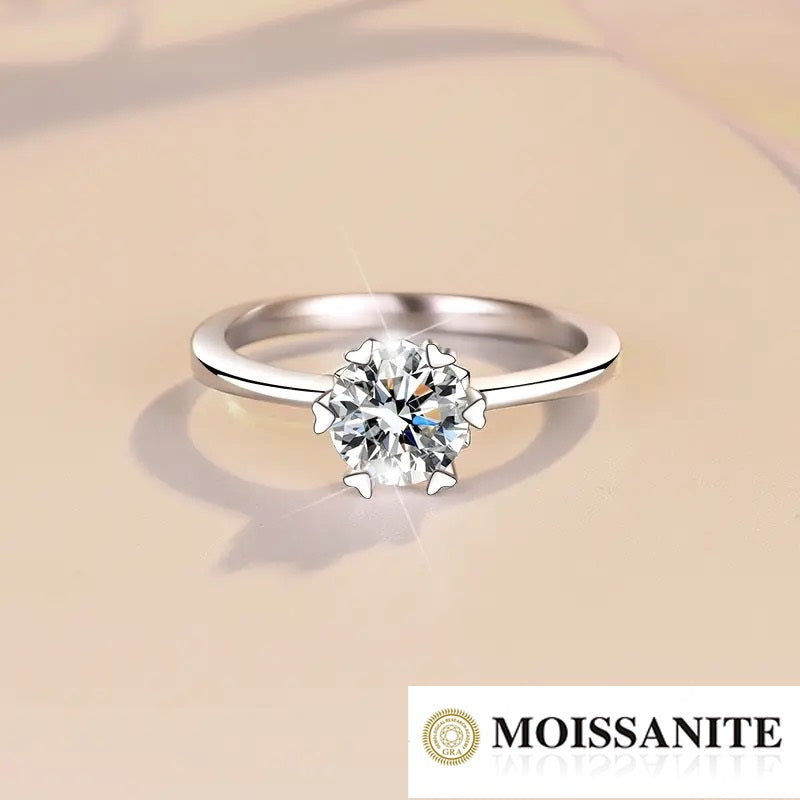 Anillo de Plata Esterlina 925 Bañado en Rodio con Moissanita de 1 Quilate, VVS1, Color D, Certificado GRA