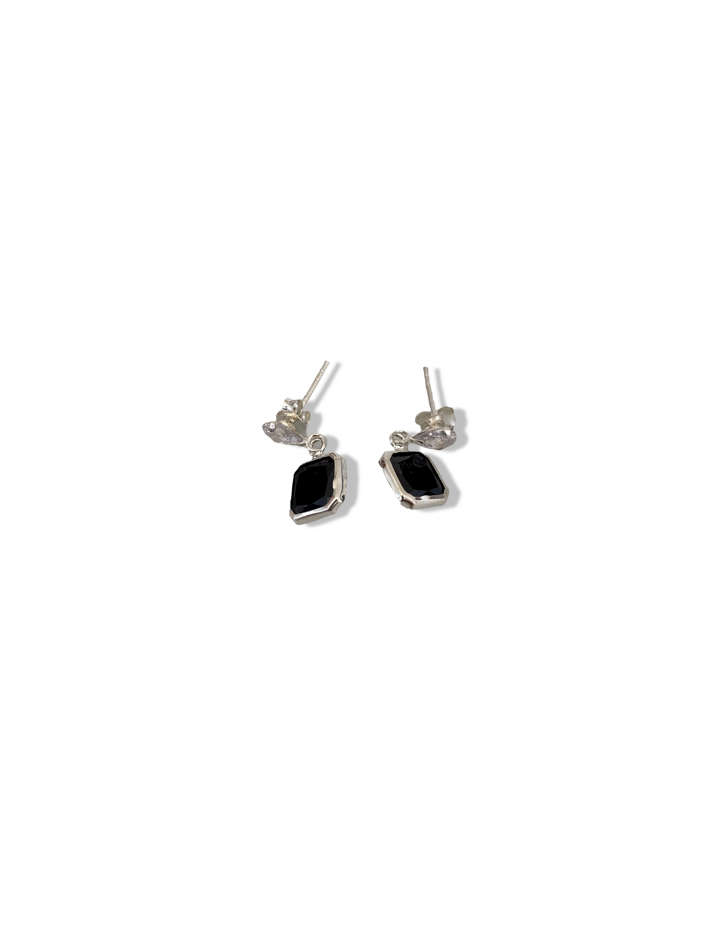 Aros de Plata Italiana 925, diseño cuadrado con zircón y con tope