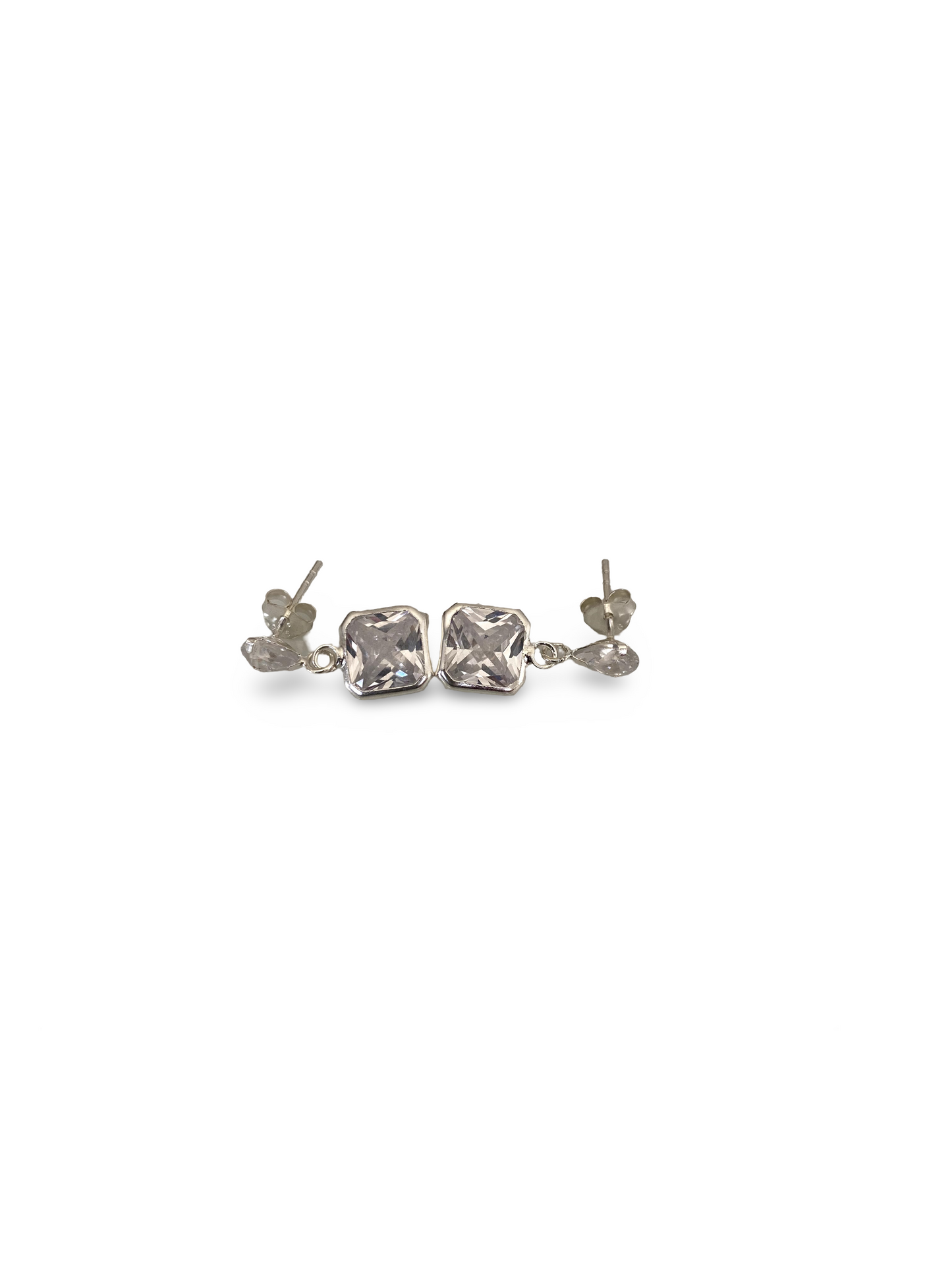 Aros de Plata Italiana 925, diseño cuadrado con zircón y con tope