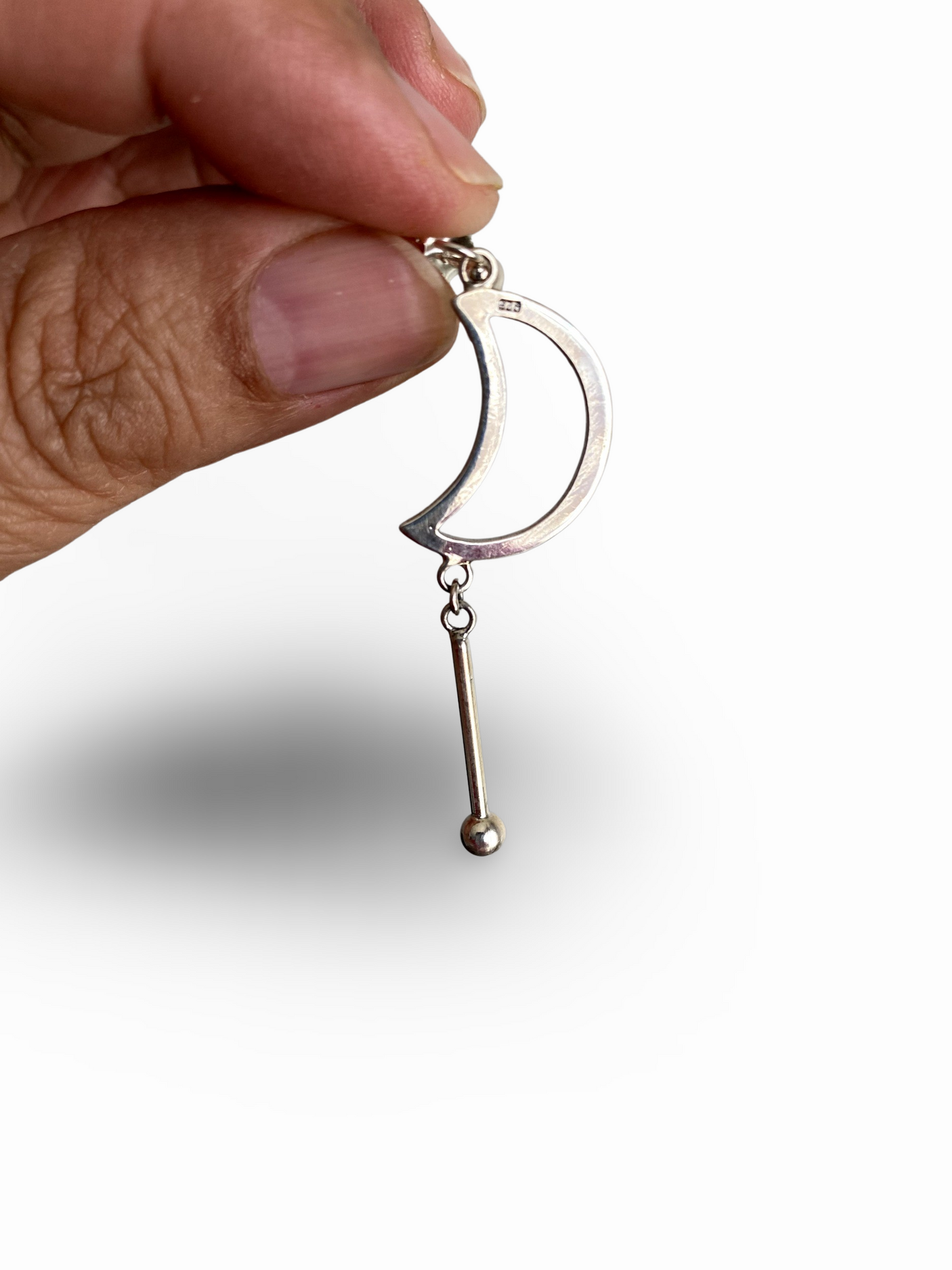 Aros Plata Italiana 925, diseño medialuna, colgante con tope