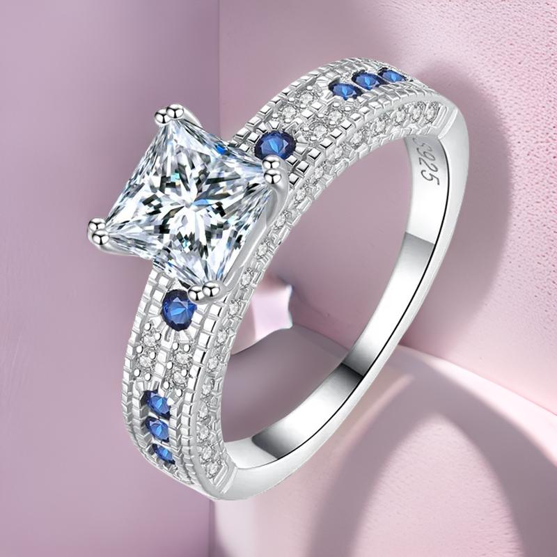 Anillo de Plata Esterlina 925, Rodio, Diamante de corte princesa moissanita, 1.2 Quilates, GRA