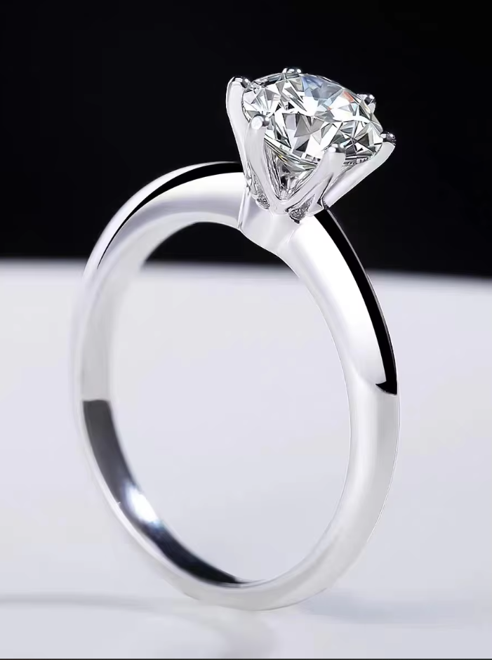 Anillo Plata 925, Rodio, Moissanita, Solitario, 3 ct, Certificado GRA.