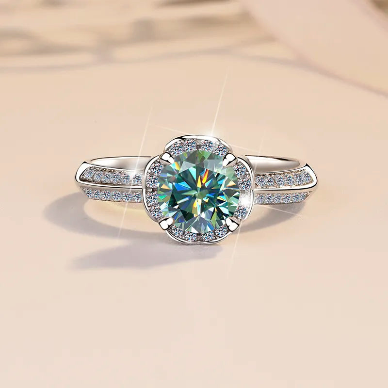 Anillo Plata, Rodio, Solitario, Moissanita Verde, 1 ct,Certificado GRA