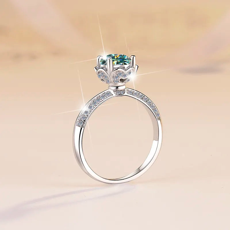 Anillo Plata, Rodio, Solitario, Moissanita Verde, 1 ct,Certificado GRA