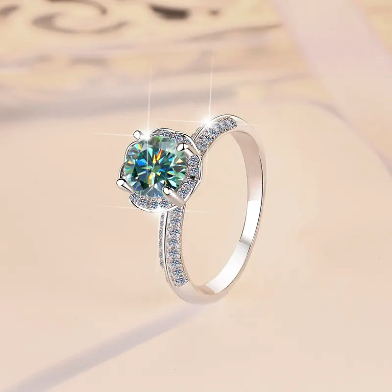 Anillo Plata, Rodio, Solitario, Moissanita Verde, 1 ct,Certificado GRA