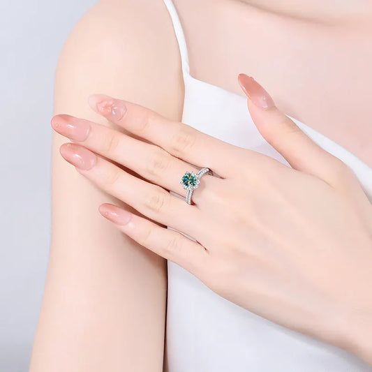 Anillo Plata, Rodio, Solitario, Moissanita Verde, 1 ct,Certificado GRA