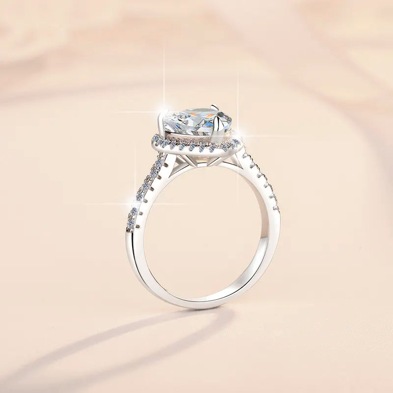 Anillo de Plata 925, Rodio, Moissanita, Corazón, 1 ct, Certificado GRA