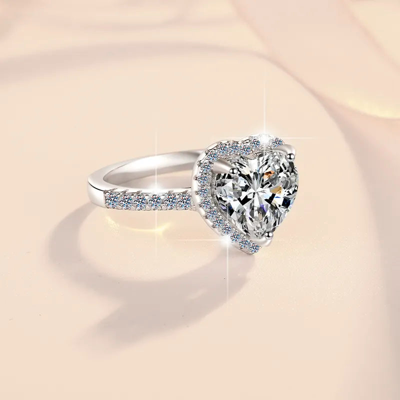 Anillo de Plata 925, Rodio, Moissanita, Corazón, 1 ct, Certificado GRA