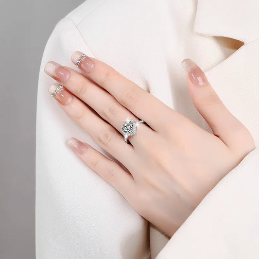 Anillo de Plata 925, Rodio, Moissanita, Corazón, 1 ct, Certificado GRA