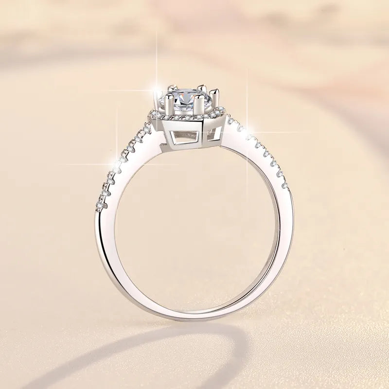 Anillo Plata 925, Rodio, Ojo caballo, Moissanita, 1ct, Certificado GRA