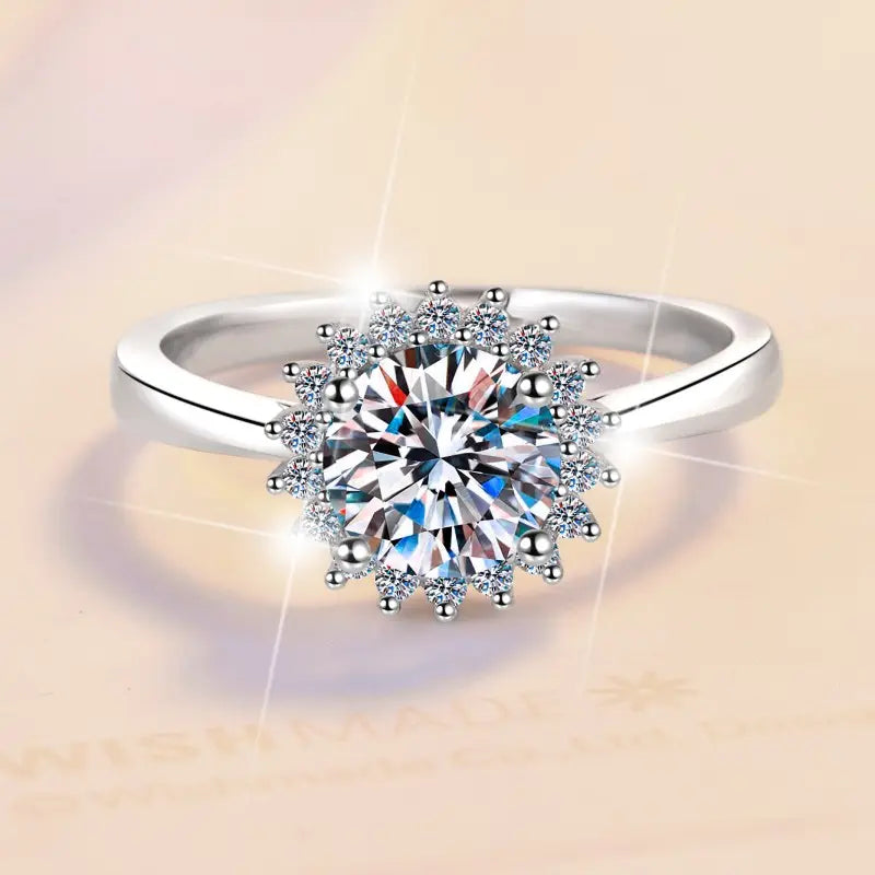 Anillo Plata 925, Rodio, Moissanita, Solitario, 1 ct, Certificado GRA.