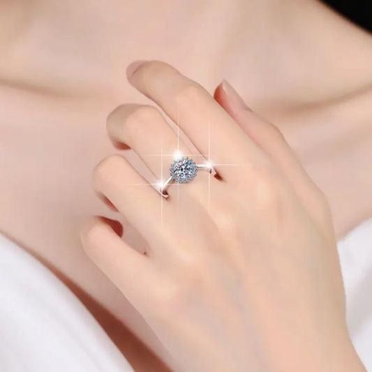 Anillo Plata 925, Rodio, Moissanita, Solitario, 1 ct, Certificado GRA.