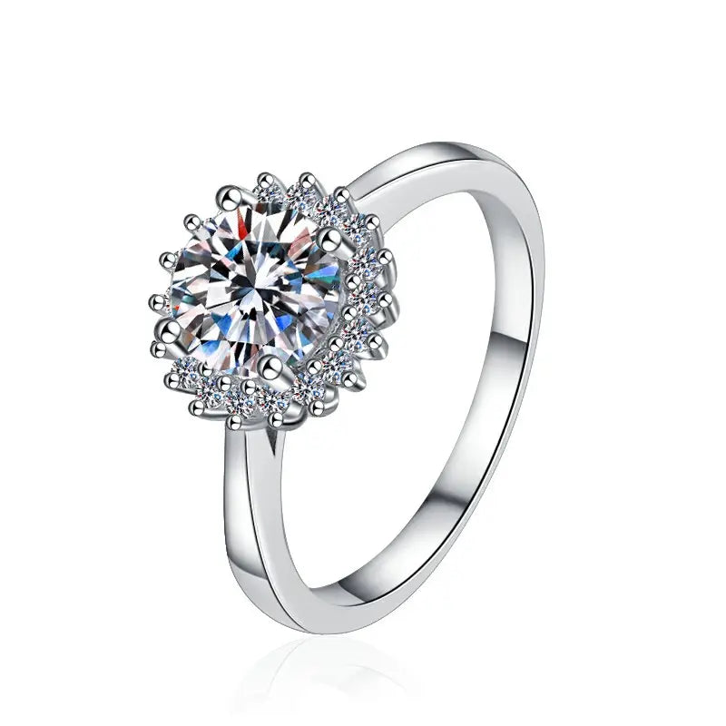 Anillo Plata 925, Rodio, Moissanita, Solitario, 1 ct, Certificado GRA.