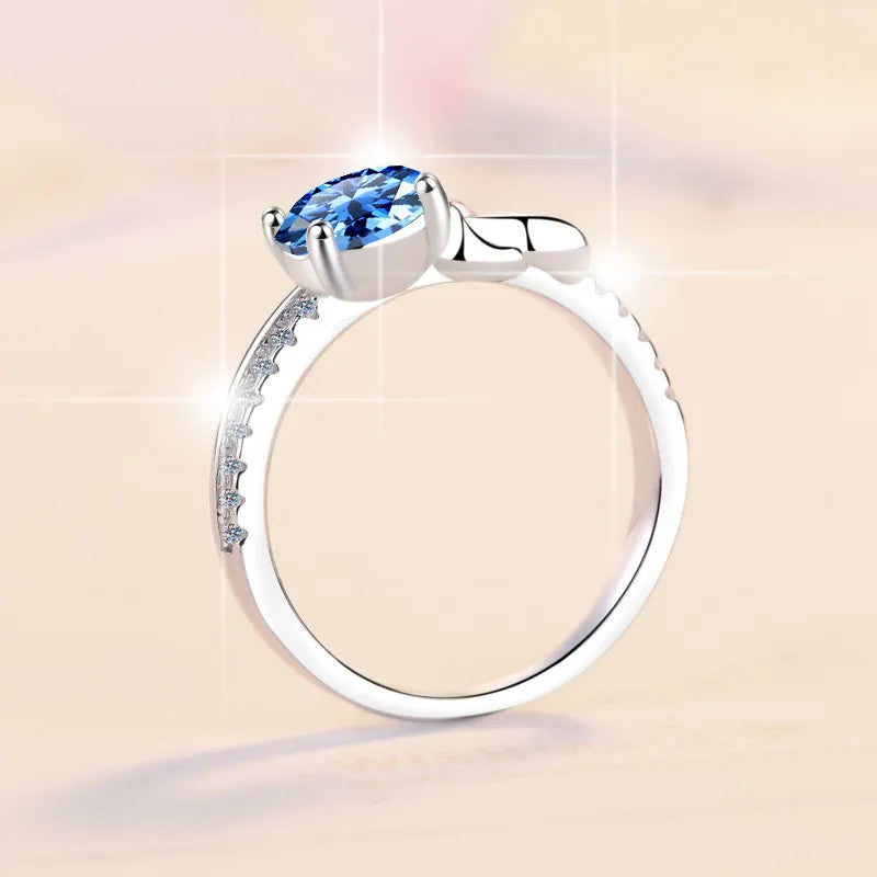 Anillo Plata 925, Rodio, Moissanita, Klein azul,1 ct, Certificado GRA