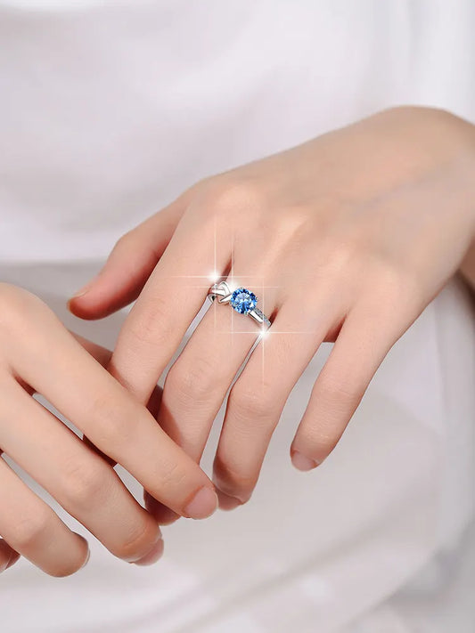 Anillo Plata 925, Rodio, Moissanita, Klein azul,1 ct, Certificado GRA