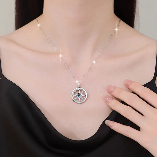 Collar de Plata Esterlina 925, diseño brujula de moissanita de 1 quilate, con certificado GRA