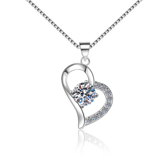 Collar de Plata Esterlina 925, diseño corazón inclinado moissanita de 1 CT, certificado GRA
