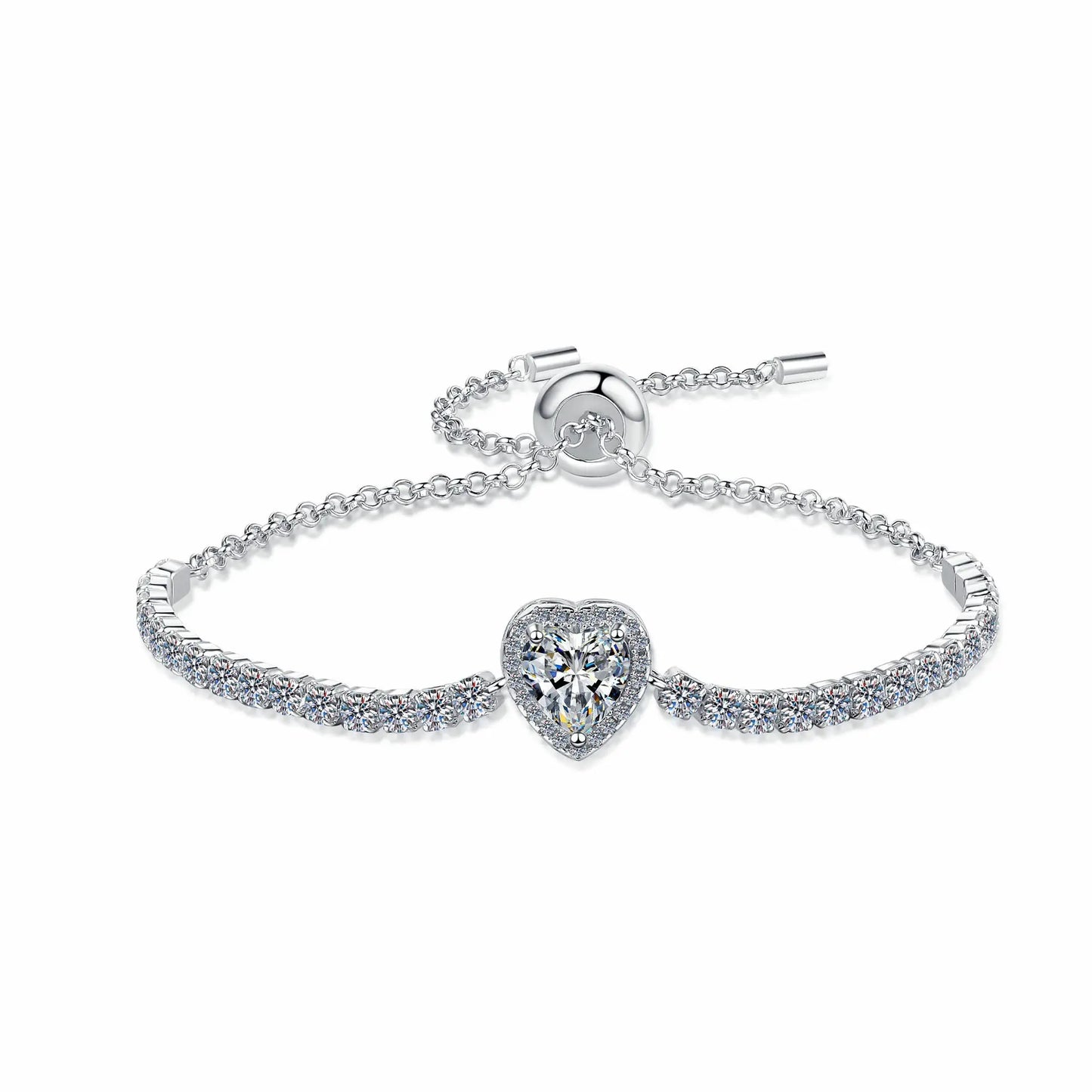 Pulsera de Plata Esterlina 925, diseño corazón único moissanita de 2 Quilate, certificado GRA