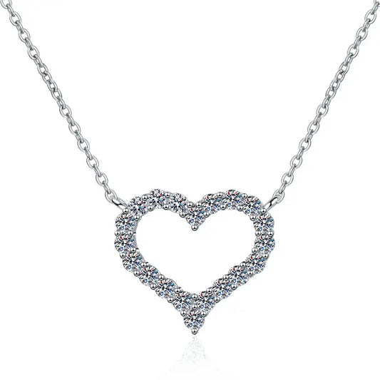 Collar de Plata Esterlina 925, diseño  corazón micro moissanita total 1.7 quilate, certificado GRA