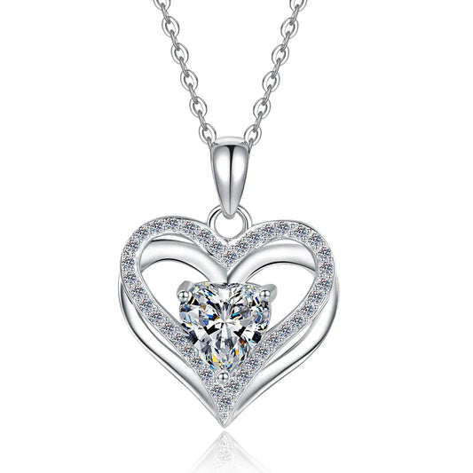 Collar de Plata Esterlina 925, diseño de corazon de 2 quilate moissaniita, certificado GRA