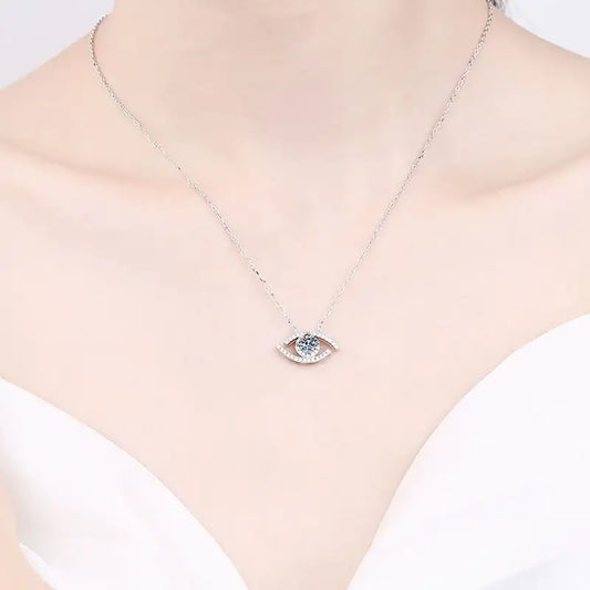 Collar de Plata Esterlina 925, diseño diamante ojo turco moissanita 0.5 quilate, con certificado GRA