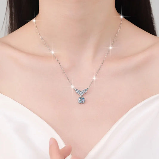 Collar de Plata Esterlina 925, diseño diamante con alas moissanita, con certificado GRA