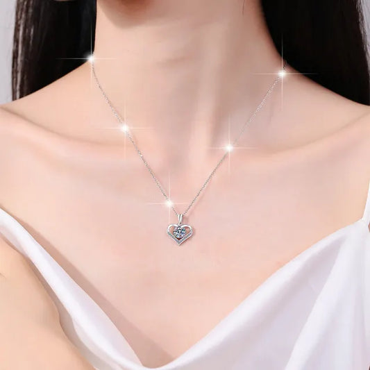 Collar de Plata Esterlina 925, diseño corazón único moissanita de 1 CT, certificado GRA