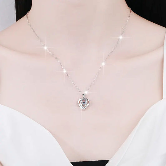 Collar de Plata Esterlina 925, diseño corazón único moissanita de 0.5 CT, certificado GRA