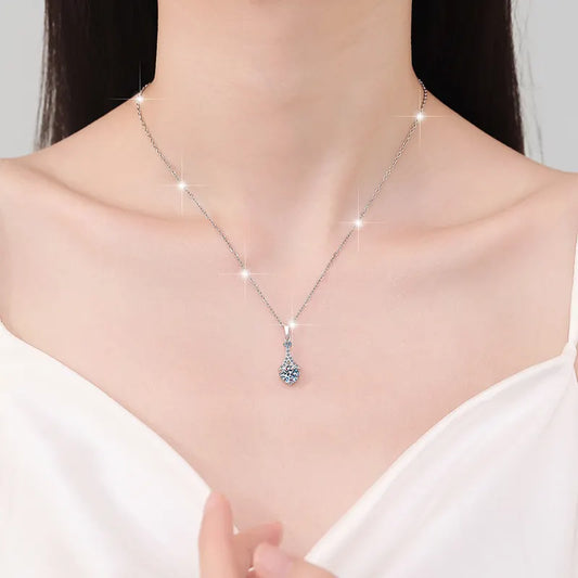 Collar de Plata Esterlina 925, diseño diamante de Abanico moissanita 1 quilate, con certificado GRA