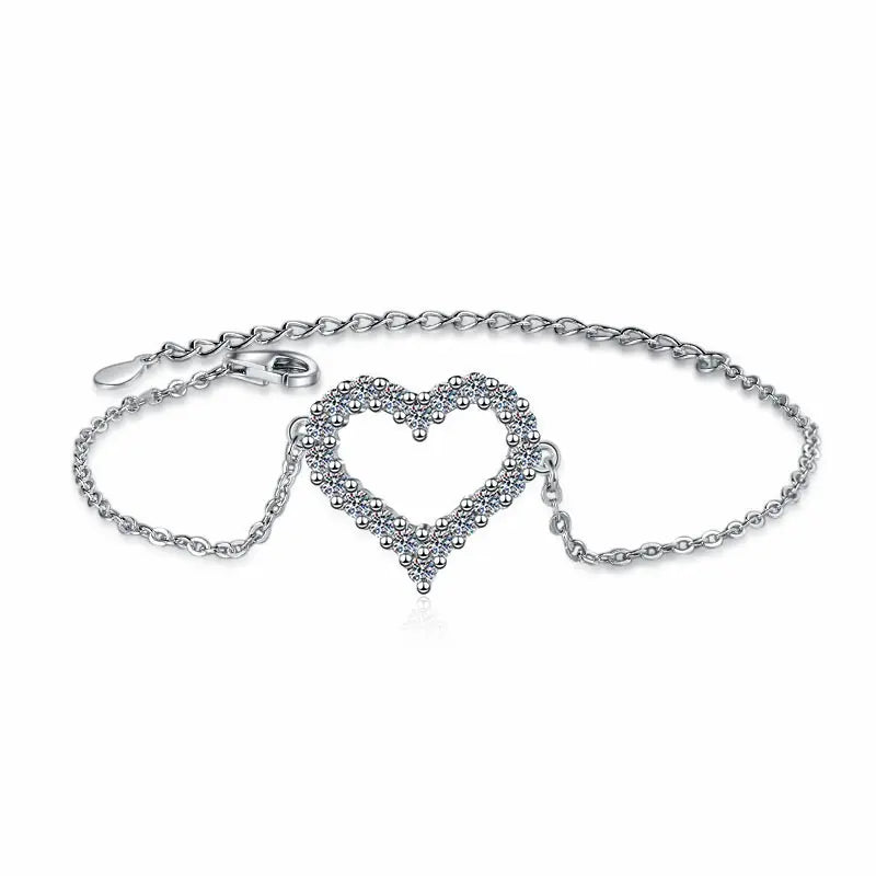 Pulseras de Plata Esterlina 925, diseño corazon full moissanita, certificado GRA