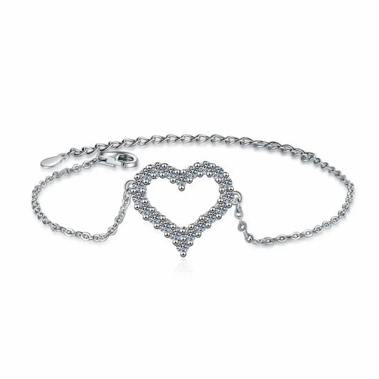 Pulseras de Plata Esterlina 925, diseño corazon full moissanita, certificado GRA