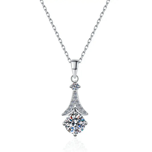 Collar de Plata Esterlina 925, diseño diamante de Abanico moissanita 1 quilate, con certificado GRA