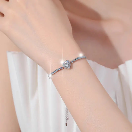 Pulsera de Plata Esterlina 925, diseño corazón único moissanita de 2 Quilate, certificado GRA