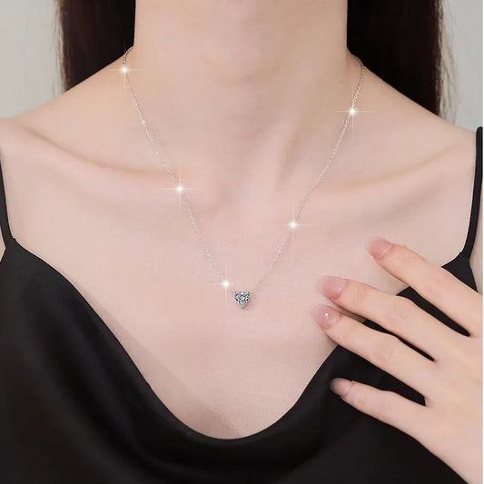 Collar de Plata Esterlina 925, diseño corazón único moissanita de 1 CT, certificado GRA