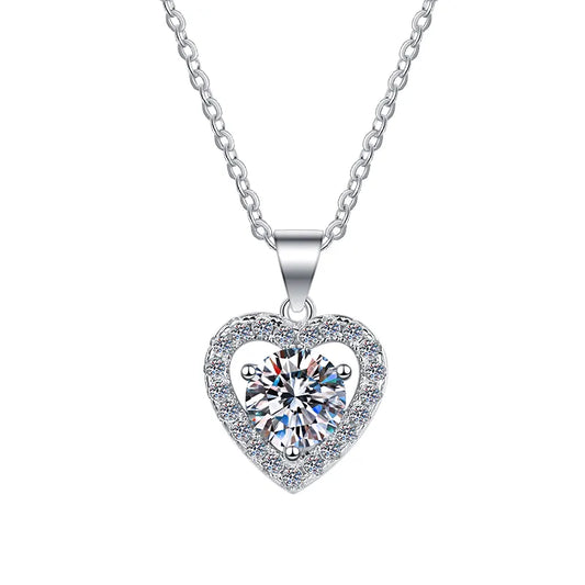 Collar de Plata 925, Corazón único moissanita de 1 ct, certificado GRA