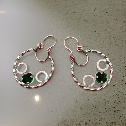 Aros Plata Italiana 925, con circonita verde