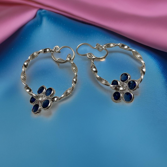 Aros de Plata Italiana 925, argollas con microcircones azul
