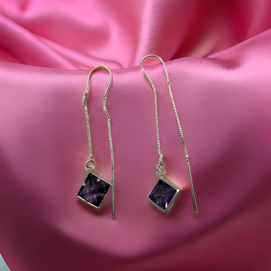 Aros de Plata Italiana 925, colgante con circon morado