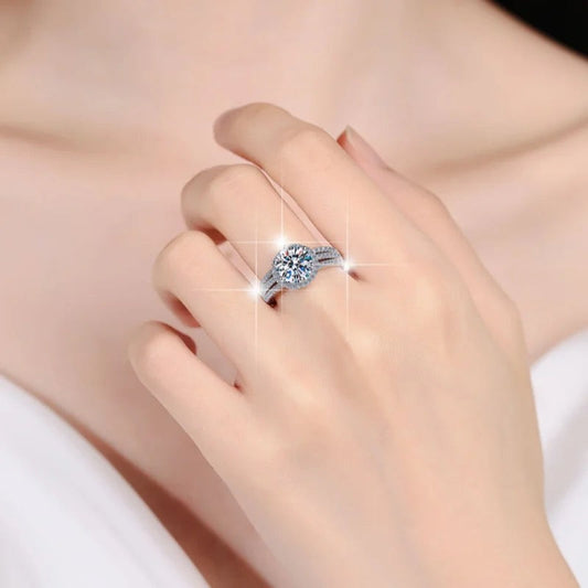 Anillo de plata esterlina 925 3 bandas, rodio, diamantes de moissanita de 2 Quilates con certificado GRA.