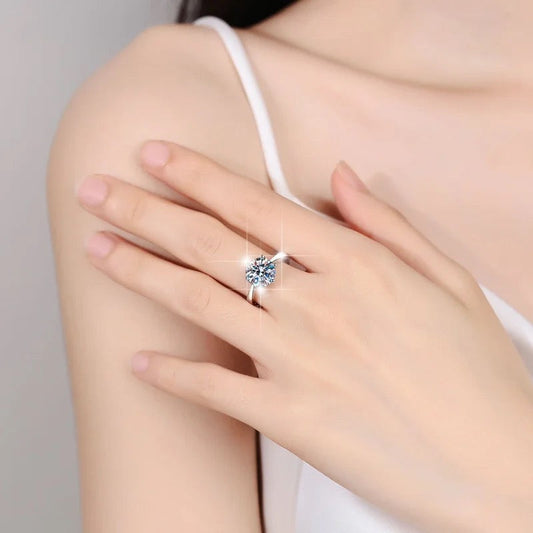 Anillo de plata esterlina 925, bañado en rodio, con diamante de moissanita de 1 quilate, VVs1, Color D, con certificado GRA.