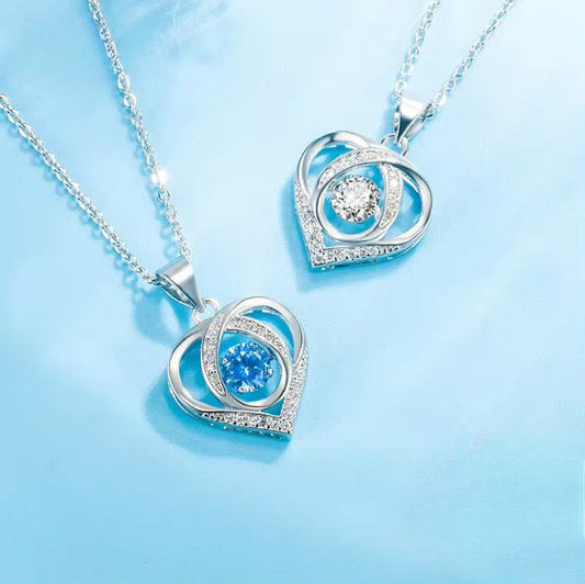 Collar de Plata Esterlina 925 y Zircón,  con forma de corazón de amor,  Color Blanco, largo 40 cm + extensión de 5 cm