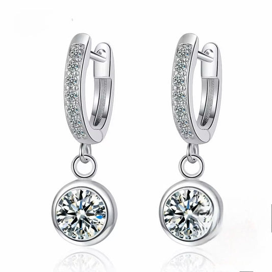 Aros de Plata Esterlina 925 y Zircón,  Diseño circular con tope.