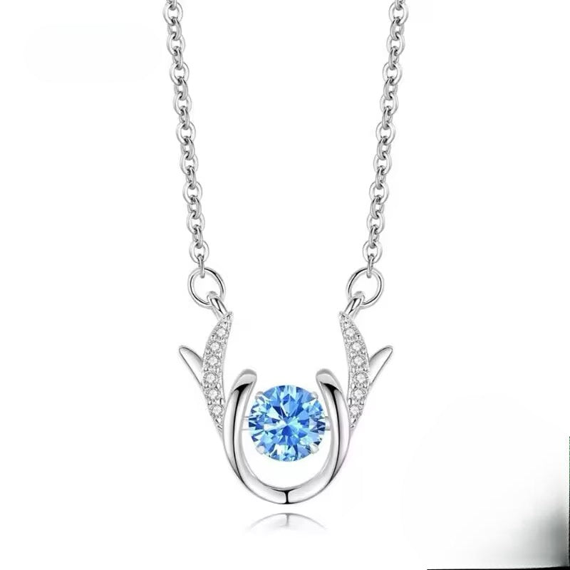 Collar de Plata Esterlina 925 y Zircón, diseño Animal ciervo, Blanco, Largo 45 cm.