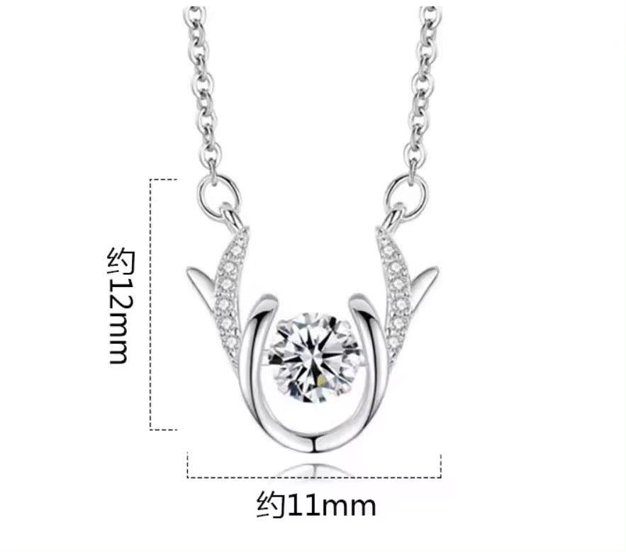 Collar de Plata Esterlina 925 y Zircón, diseño Animal ciervo, Blanco, Largo 45 cm.