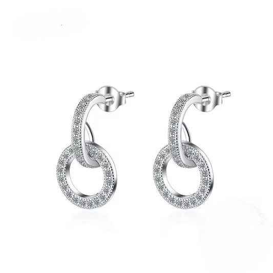 Aros de Plata Esterlina 925 y Zircón, Diseño circular, con topes de presión